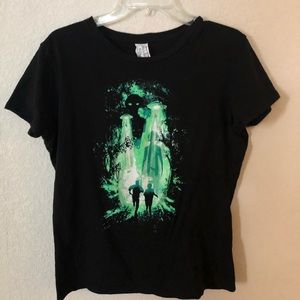 Vintage 90s Sci-Fiction Aliens Graphic Tee  X-Files Tee Shirt Spaceship Black XL